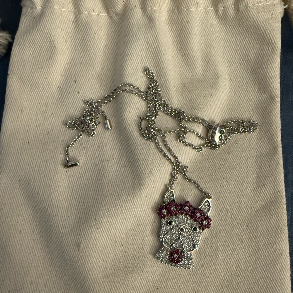 Elegant Silver Necklace with Pink Accented Dog Pendant